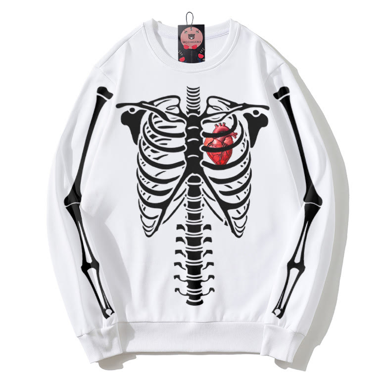 Modakawa-Sweatshirt aus Baumwolle mit Skelett-Herz-Print und Rundkragen