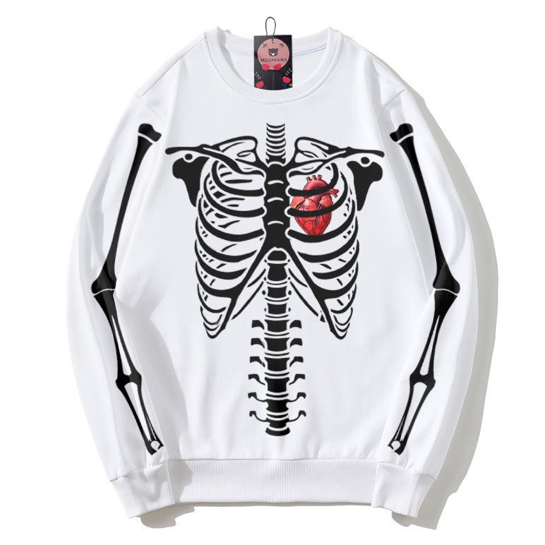 Modakawa-Sweatshirt aus Baumwolle mit Skelett-Herz-Print und Rundkragen