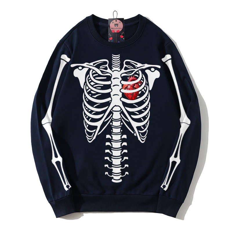 Modakawa-Sweatshirt aus Baumwolle mit Skelett-Herz-Print und Rundkragen