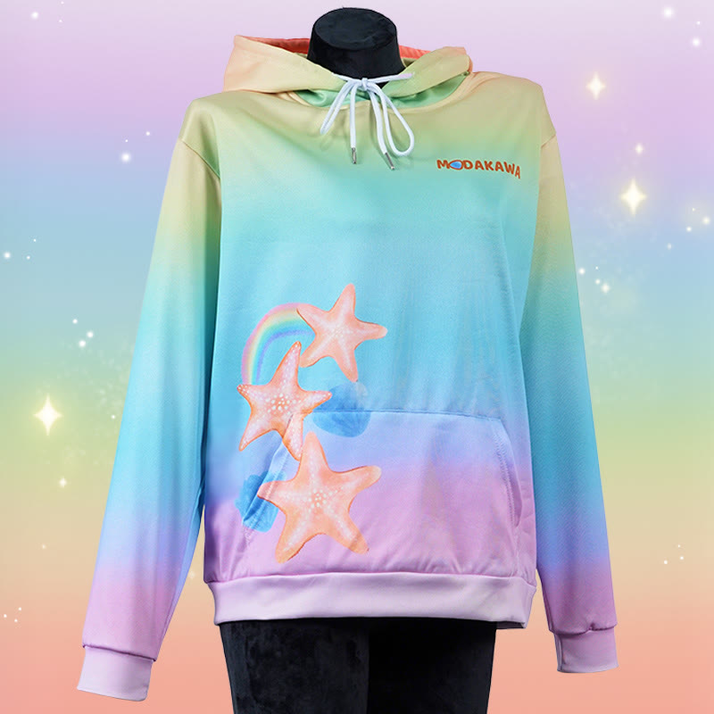 Modakawa Kapuzenpullover mit Farbverlauf, Seestern- und Buchstabenprint, locker geschnitten - Rainbow - 8XL - image 1