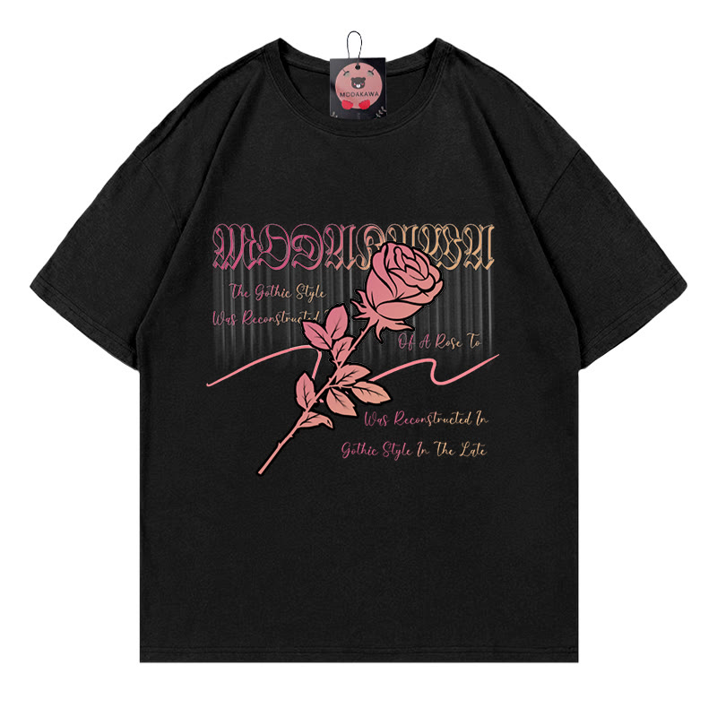 Modakawa T-Shirt mit gotischem Rosen-Schriftzug, 100 % Baumwolle - Black - 5XL - image 1