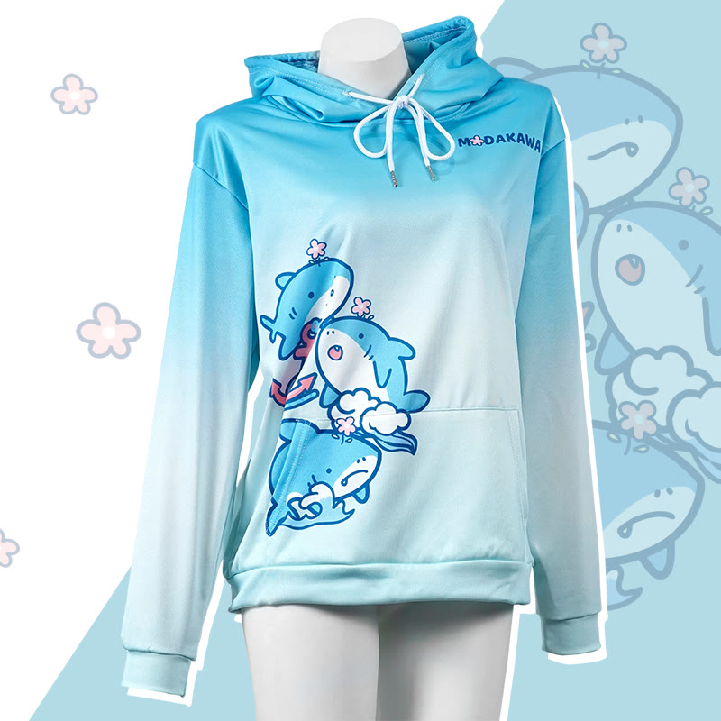 Modakawa Hoodie mit Farbverlauf, Hai-Buchstabenprint, lockere Passform - Blue - 5XL - image 1