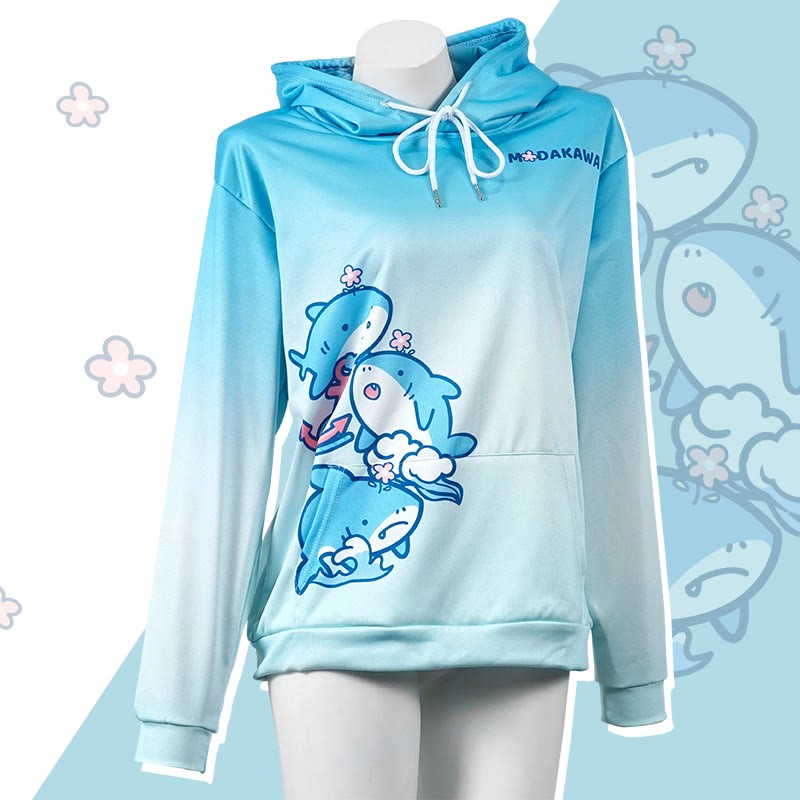 Modakawa Hoodie mit Farbverlauf, Hai-Buchstabenprint, lockere Passform - Blue - 5XL - image 1