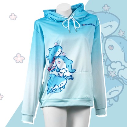 Modakawa Hoodie mit Farbverlauf, Hai-Buchstabenprint, lockere Passform - Blue - 5XL - image 1