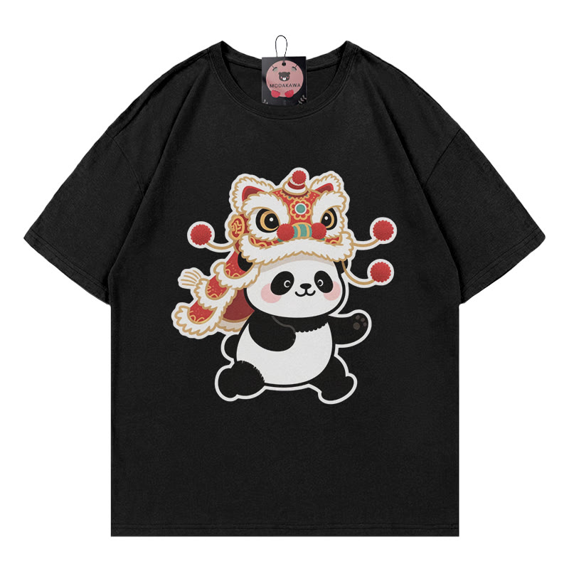 Löwentanz-Panda-Print, 100 % Baumwolle, Modakawa T-Shirt - Black - 5XL - image 1