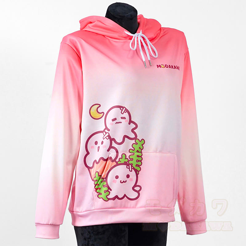 Modakawa Kapuzenpullover mit Farbverlauf und Oktopus-Buchstabenprint, locker geschnitten - Pink - 5XL - image 5