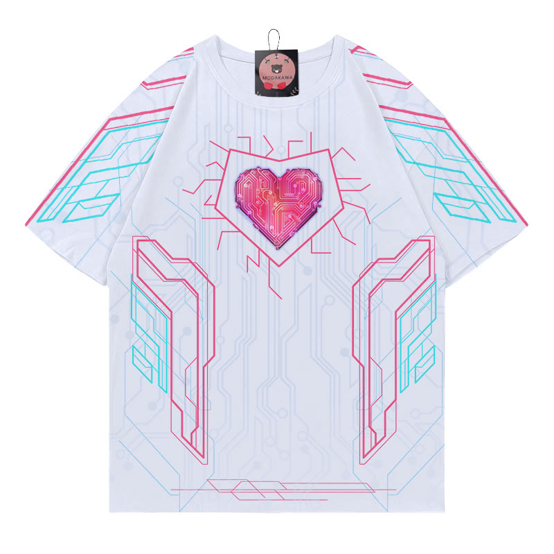 Modakawa-T-Shirt mit Cyberpunk-Herz-Print