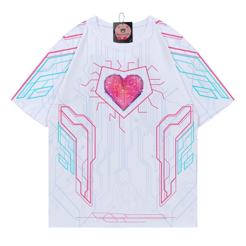 Modakawa-T-Shirt mit Cyberpunk-Herz-Print