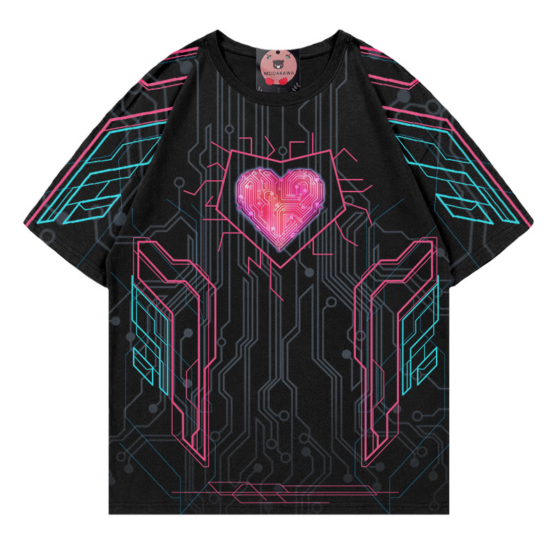 Modakawa-T-Shirt mit Cyberpunk-Herz-Print
