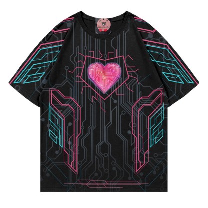Modakawa-T-Shirt mit Cyberpunk-Herz-Print