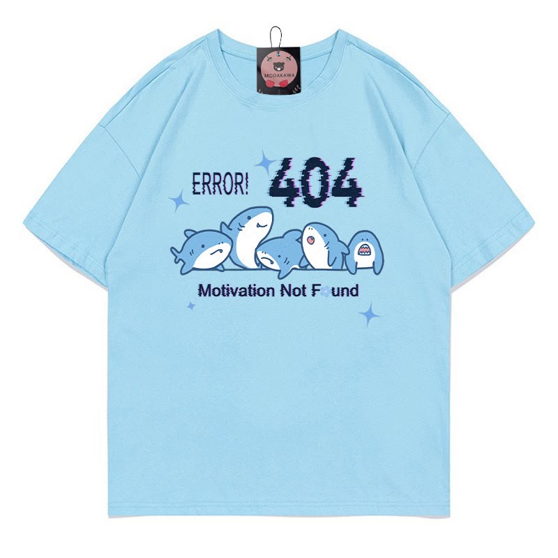 ERROR 404 MOTIVATION NICHT GEFUNDEN Hai-Print 100 % Baumwolle Modakawa T-Shirt - Blue - 5XL - image 3