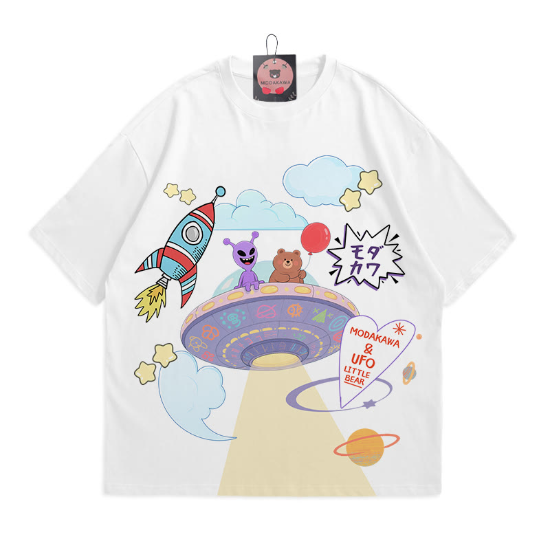 Modakawa T-Shirt mit Weltraum-Alien-Bären-Print, 100 % Baumwolle - White - 5XL - image 4