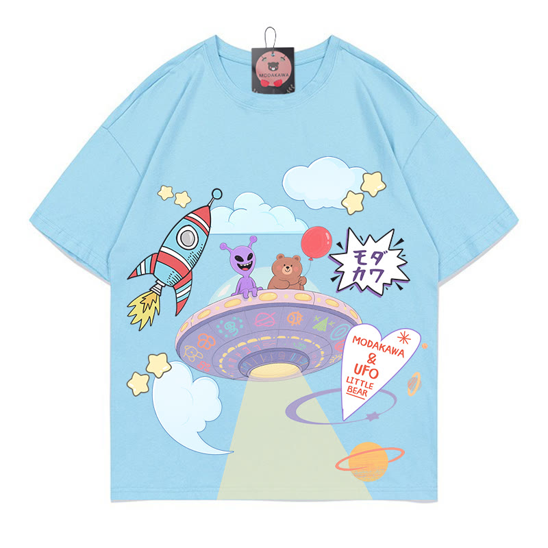 Modakawa T-Shirt mit Weltraum-Alien-Bären-Print, 100 % Baumwolle - Blue - 5XL - image 1
