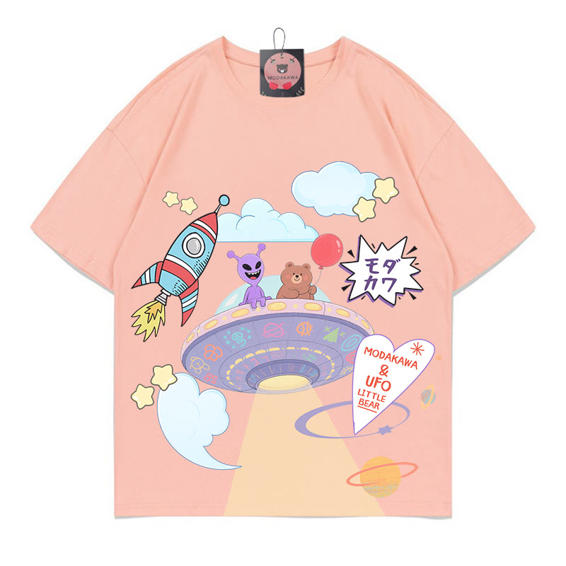 Modakawa T-Shirt mit Weltraum-Alien-Bären-Print, 100 % Baumwolle - Peach - 5XL - image 2