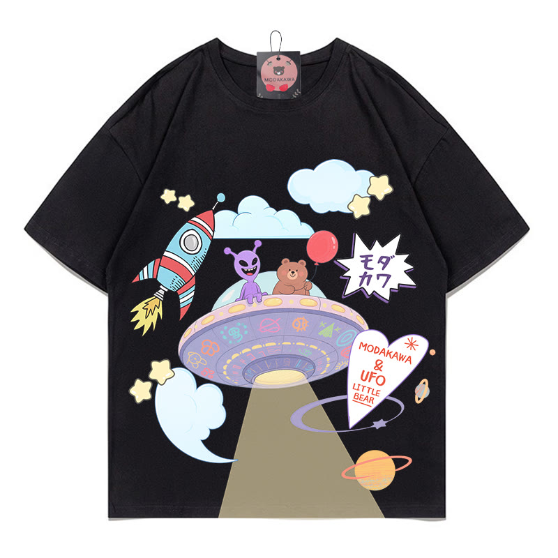 Modakawa T-Shirt mit Weltraum-Alien-Bären-Print, 100 % Baumwolle - Black - 5XL - image 3