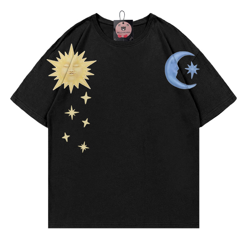 Modakawa T-Shirt mit Sonne-Mond-Print, 100 % Baumwolle - Black - 5XL - image 2