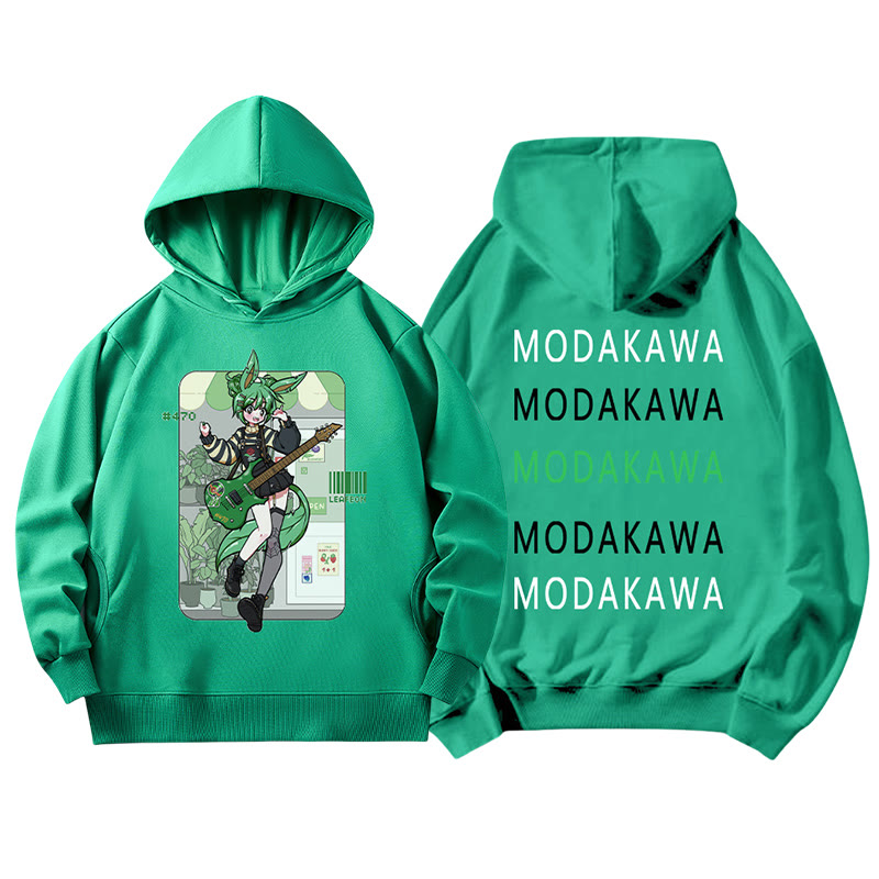 MODAKAWA X airii.exe Lockerer Hoodie mit Gitarrenmädchen-Buchstabendruck - Green - 5XL - image 3