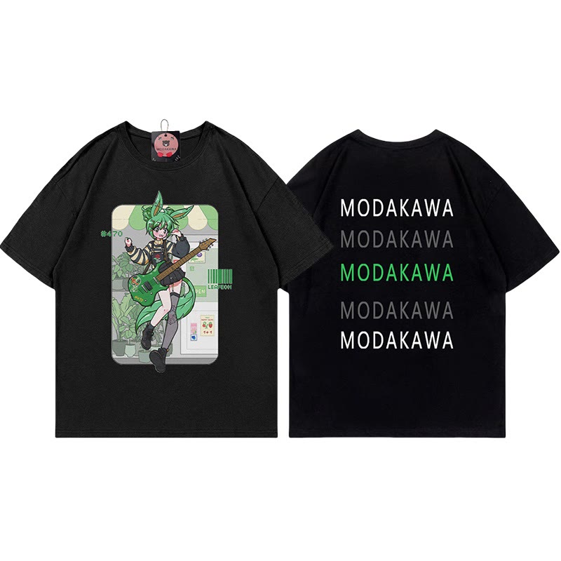 MODAKAWA X airii.exe T-Shirt mit Buchstabendruck „Gitarrenmädchen“ aus 100 % Baumwolle - Black - 5XL - image 4