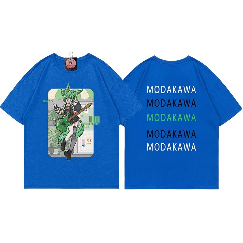 MODAKAWA X airii.exe T-Shirt mit Buchstabendruck „Gitarrenmädchen“ aus 100 % Baumwolle - Royal Blue - 5XL - image 2