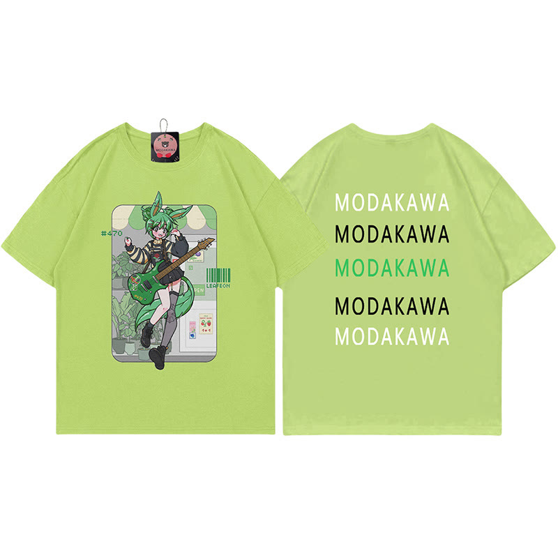MODAKAWA X airii.exe T-Shirt mit Buchstabendruck „Gitarrenmädchen“ aus 100 % Baumwolle - Green - 5XL - image 3