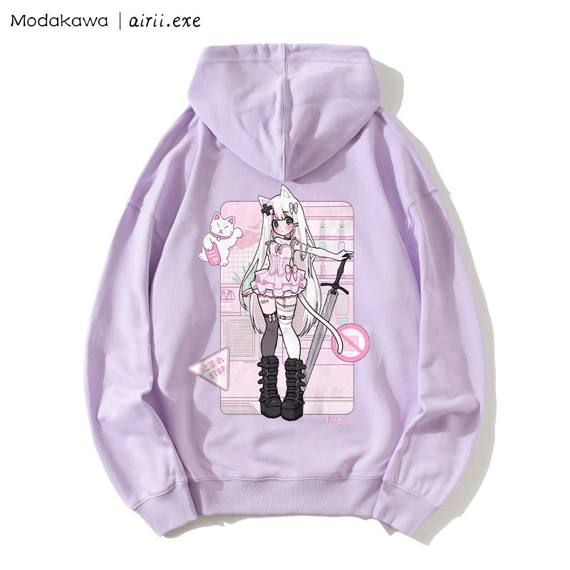 MODAKAWA X airii.exe – Lockerer Kapuzenpullover mit Kitty-Girl-Buchstabendruck - image 1
