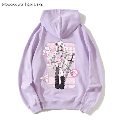 MODAKAWA X airii.exe – Lockerer Kapuzenpullover mit Kitty-Girl-Buchstabendruck - image 1