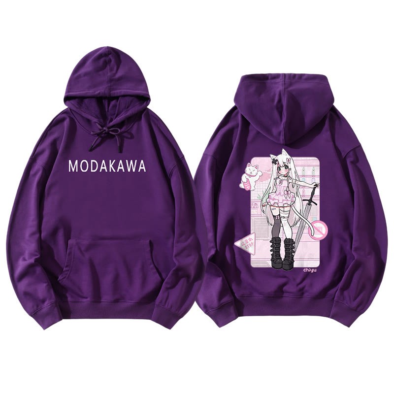 MODAKAWA X airii.exe – Lockerer Kapuzenpullover mit Kitty-Girl-Buchstabendruck - Deep Purple B - 5XL - image 5