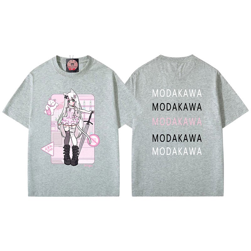 MODAKAWA X airii.exe T-Shirt mit Buchstabendruck „Kitty Girl“ aus 100 % Baumwolle - Grey - 5XL - image 4