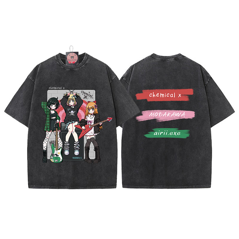 MODAKAWA X airii.exe Gitarrenmädchen-Buchstabendruck, Vintage-gewaschen, 100 % Baumwolle, Modakawa-T-Shirt - Black - 5XL - image 1