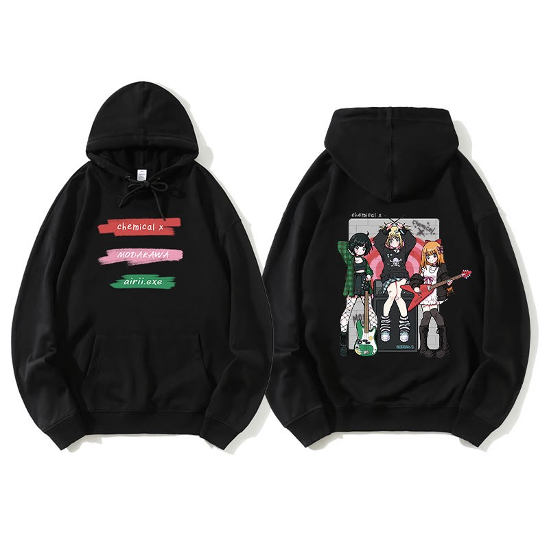 MODAKAWA X airii.exe Lockerer Hoodie mit Gitarrenmädchen-Buchstabendruck - Black - 5XL - image 1