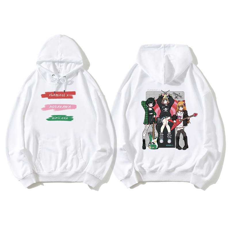 MODAKAWA X airii.exe Lockerer Hoodie mit Gitarrenmädchen-Buchstabendruck - White - 5XL - image 5