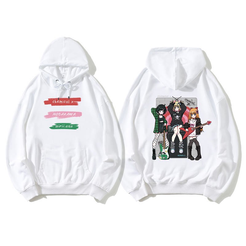 MODAKAWA X airii.exe Lockerer Hoodie mit Gitarrenmädchen-Buchstabendruck - White - 5XL - image 5