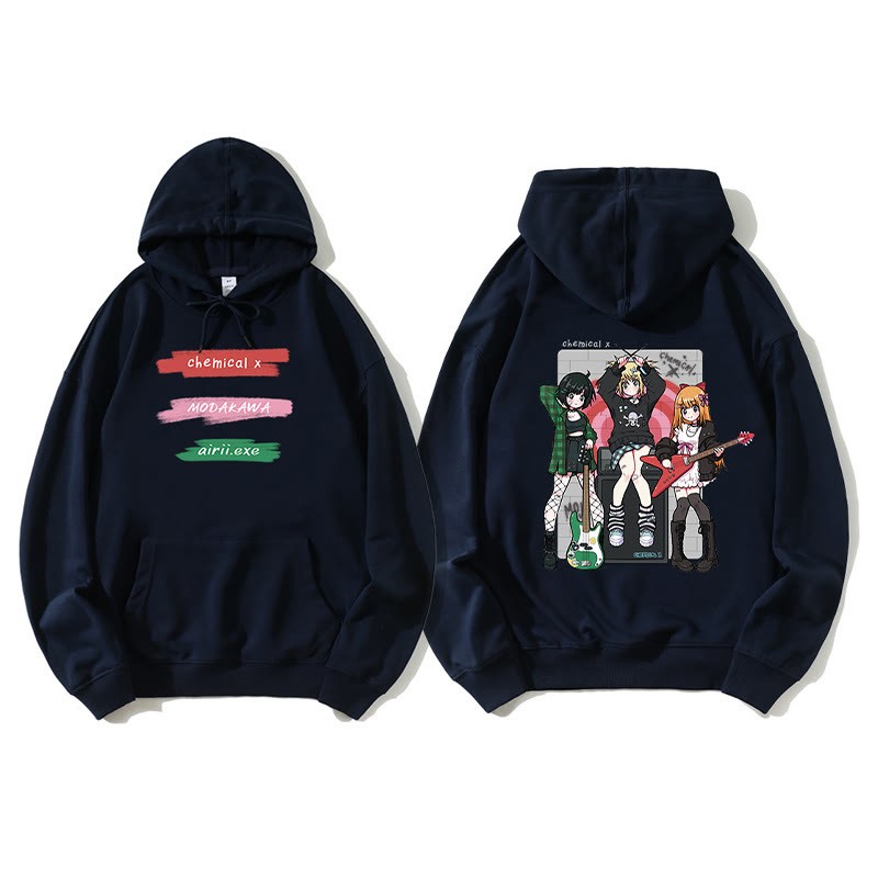 MODAKAWA X airii.exe Lockerer Hoodie mit Gitarrenmädchen-Buchstabendruck - Purplish Blue - 5XL - image 7
