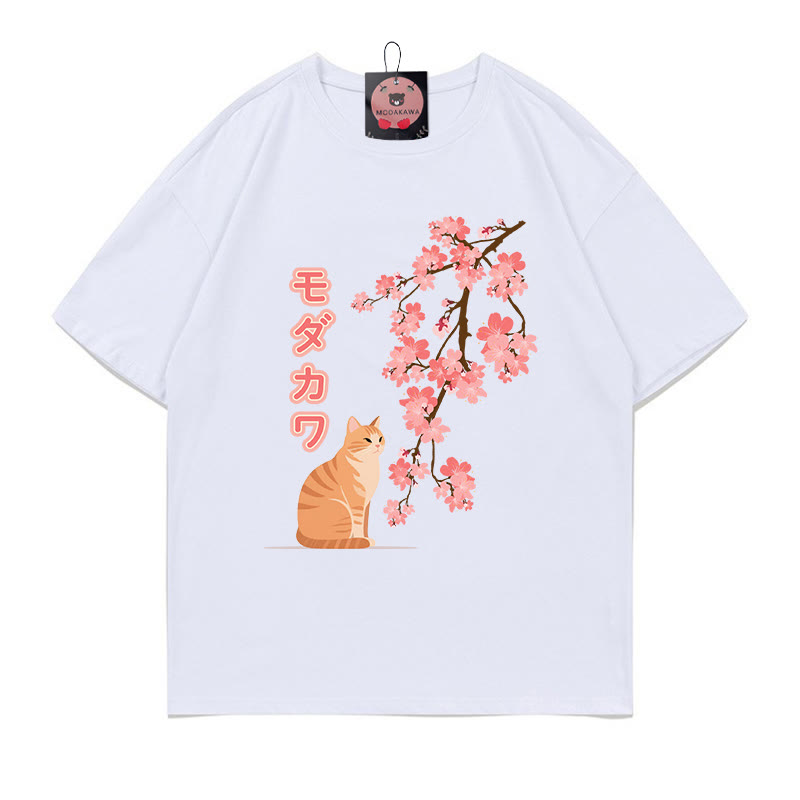 Kitty Sakura Buchstabenprint 100% Baumwolle Modakawa T-Shirt - White - 5XL - image 1