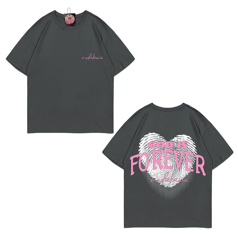 GOTT IST FÜR IMMER Herzaufdruck 100% Baumwolle Modakawa T-Shirt - Grey - 5XL - image 2