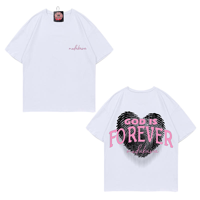 GOTT IST FÜR IMMER Herzaufdruck 100% Baumwolle Modakawa T-Shirt - White - 5XL - image 1