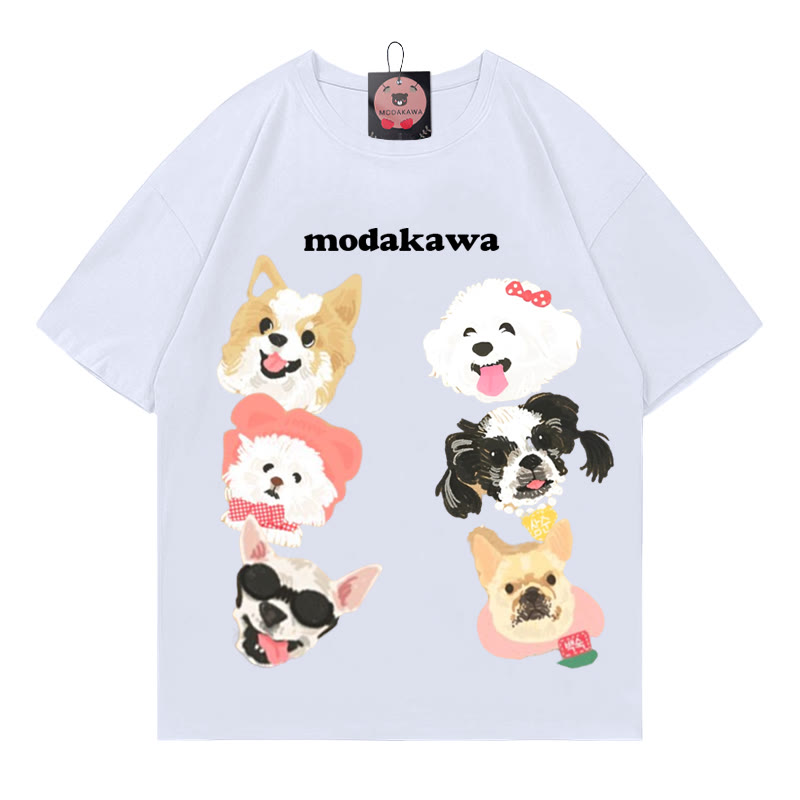 Modakawa T-Shirt mit Welpen-Buchstabenprint, 100 % Baumwolle - White - 5XL - image 2