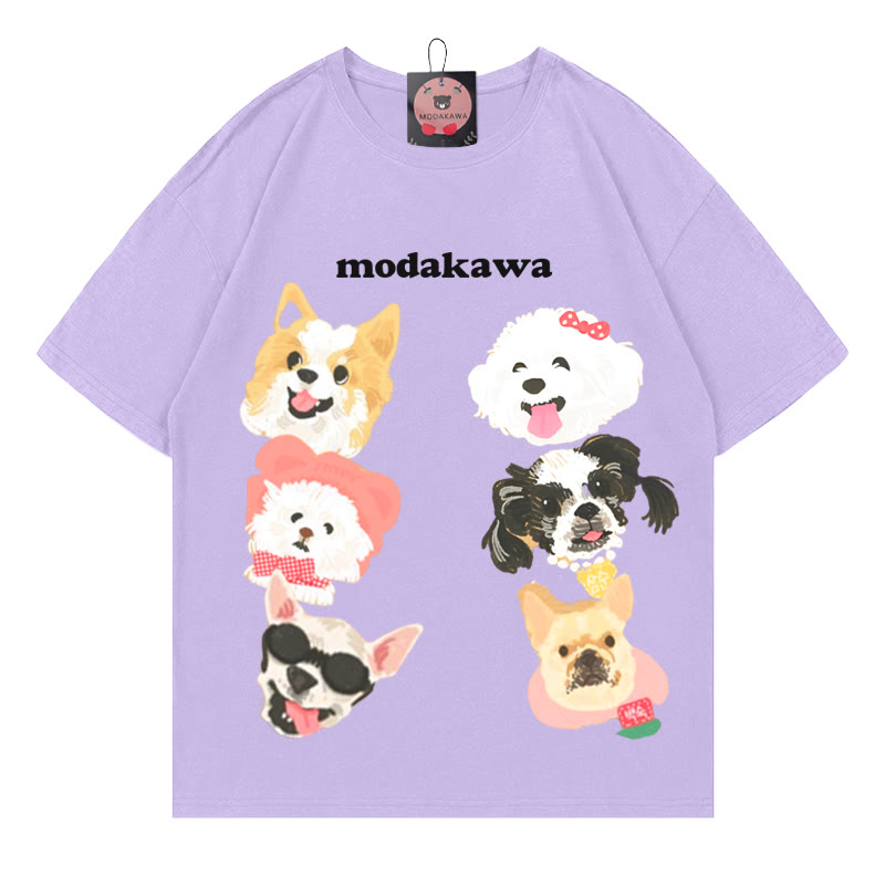 Modakawa T-Shirt mit Welpen-Buchstabenprint, 100 % Baumwolle - Purple - 5XL - image 3