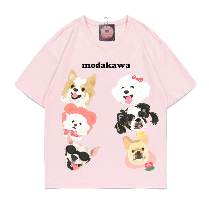 Modakawa T-Shirt mit Welpen-Buchstabenprint, 100 % Baumwolle - Pink - 5XL - image 1