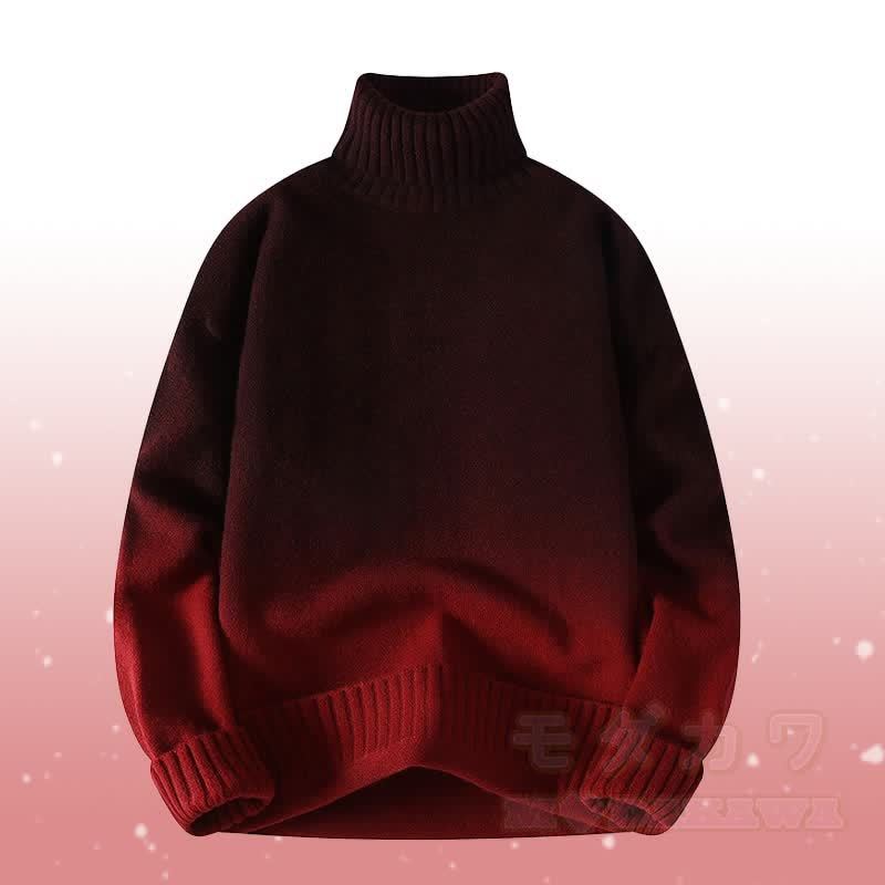 Zweiteiler: Strickpullover mit Farbverlauf und Rollkragen, Jeans - Weinroter Pullover - 3XL - image 12