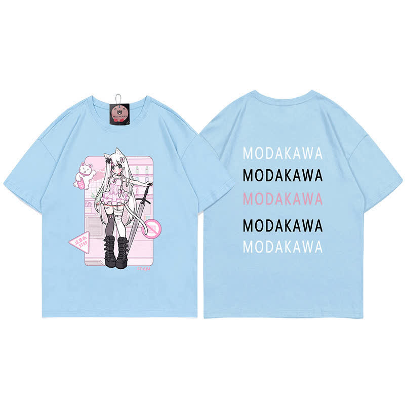 MODAKAWA X airii.exe T-Shirt mit Buchstabendruck „Kitty Girl“ aus 100 % Baumwolle - Blue - 5XL - image 8