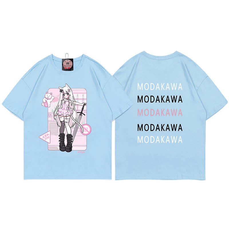 MODAKAWA X airii.exe T-Shirt mit Buchstabendruck „Kitty Girl“ aus 100 % Baumwolle - Blue - 5XL - image 8