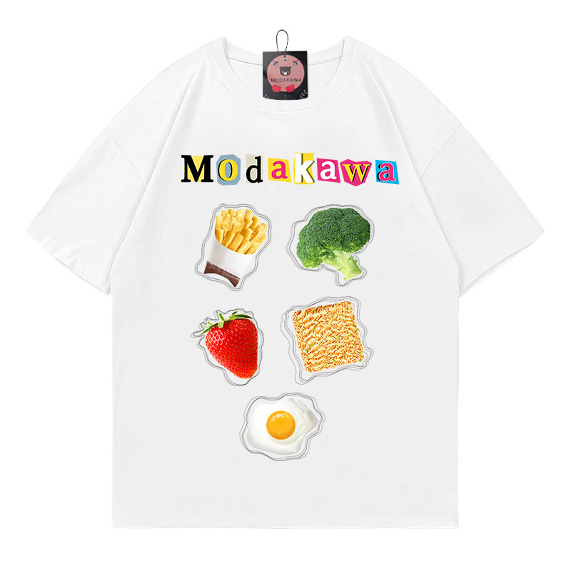 T-Shirt mit Lebensmittel-Sammelbuchstaben-Print, 100 % Baumwolle, Modakawa - White - 5XL - image 2