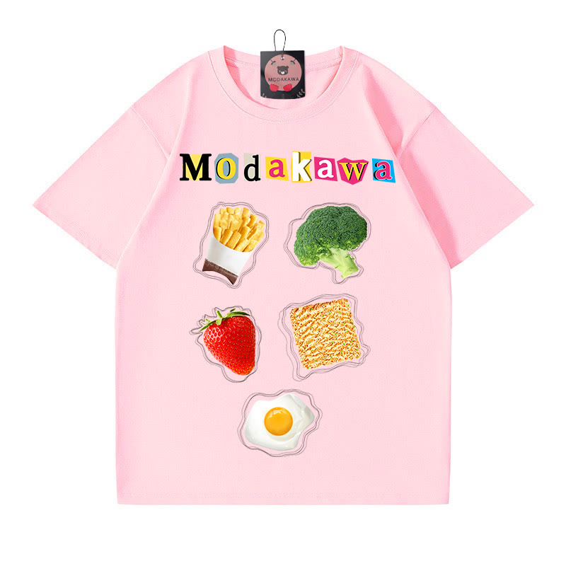 T-Shirt mit Lebensmittel-Sammelbuchstaben-Print, 100 % Baumwolle, Modakawa - Pink - 5XL - image 3