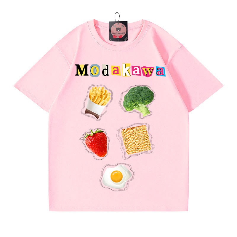 T-Shirt mit Lebensmittel-Sammelbuchstaben-Print, 100 % Baumwolle, Modakawa - Pink - 5XL - image 3