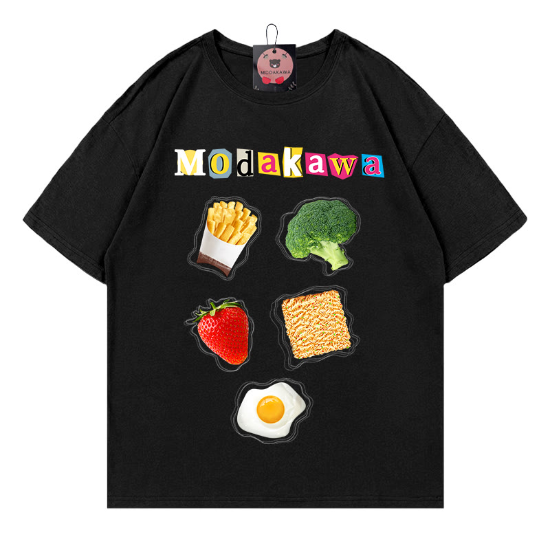 T-Shirt mit Lebensmittel-Sammelbuchstaben-Print, 100 % Baumwolle, Modakawa - Black - 5XL - image 1