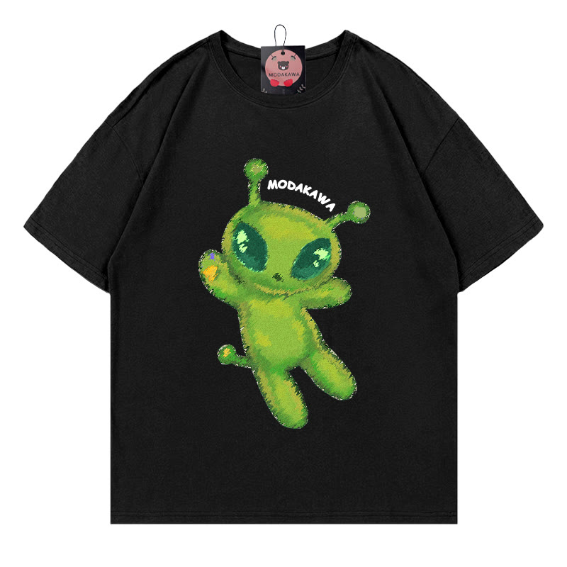 Modakawa T-Shirt mit Alien-Buchstabenprint, 100 % Baumwolle - Black - 5XL - image 2