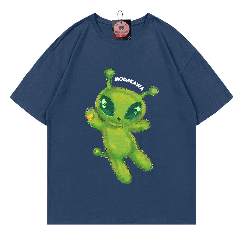 Modakawa T-Shirt mit Alien-Buchstabenprint, 100 % Baumwolle - Purplish Blue - 5XL - image 1
