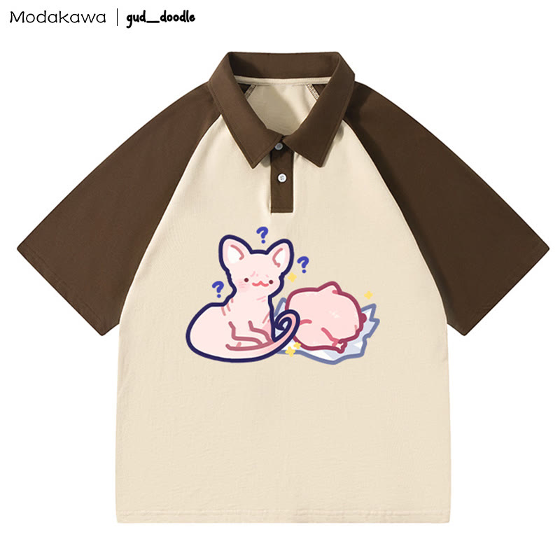 MODAKAWA X gud_doodle Polo-T-Shirt mit „Kitty Chicken“-Buchstabendruck - Brown - 4XL - image 1