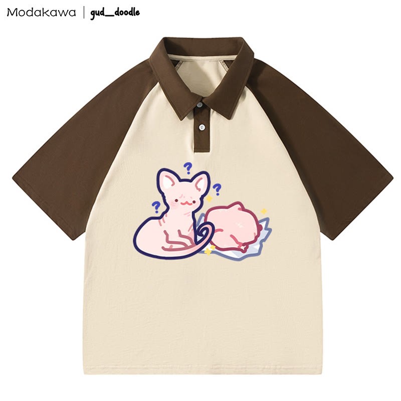MODAKAWA X gud_doodle Polo-T-Shirt mit „Kitty Chicken“-Buchstabendruck - Brown - 4XL - image 1